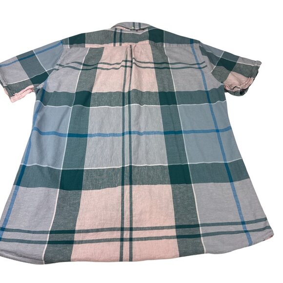 Barbour Shirt L Mens Short Sleeve Button Front Plaid Tan Checked Tailored Fit - Picture 6 of 8